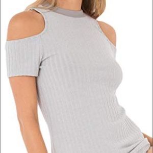 Black Swan Rylan Ribbed Cold Shoulder Top - Silver Scone*